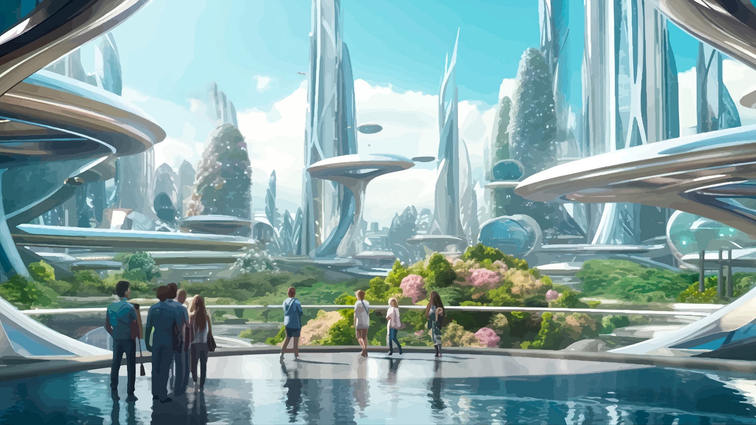 Celestial vibes in a futuristic natural haven, depicted visually.